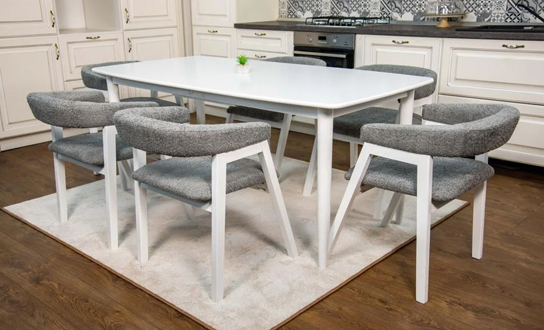 Set Masă Living Extensibilă Palmdale Albă cu 6 Scaune Carolina 3