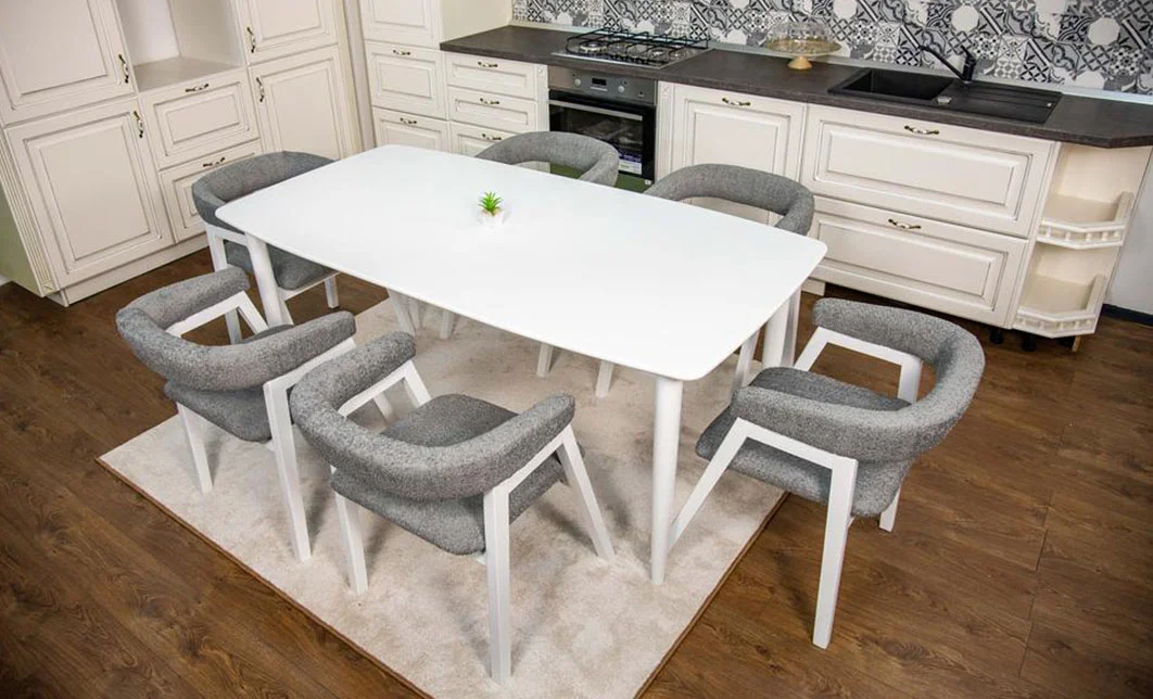 Set Masă Living Extensibilă Palmdale Albă cu 6 Scaune Carolina 4