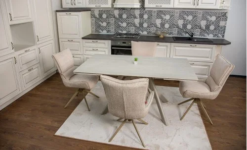 Set Masă Living Extensibilă Bej DTM0107 cu 4 Scaune DCM0607CS Bej
