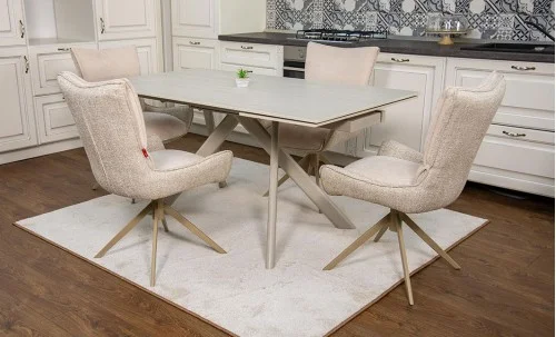 Set Masă Living Extensibilă Bej DTM0107 cu 4 Scaune DCM0607CS Bej