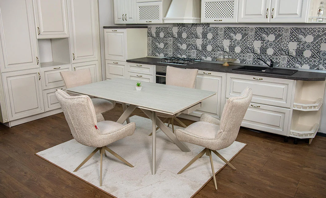 Set Masă Living Extensibilă Bej DTM0107 cu 4 Scaune DCM0607CS Bej 2