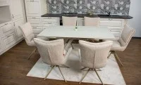 Set Masă Living Extensibilă Bej DTM0107 cu 6 Scaune DCM0607CS Bej 6