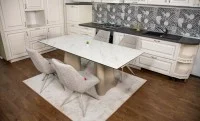 Set Masă Living Extensibilă Blat Ceramic Alb Marmura CT234 cu Set 4 Scaune DCM0108CS