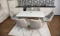 Set Masă Living Extensibilă Blat Ceramic Alb Marmura CT234 cu Set 6 Scaune DCM0108CS 7