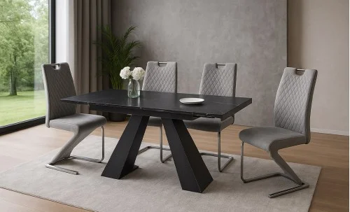 Set Masă Living Extensibilă KJT416 cu 4 Scaune F692 Gri