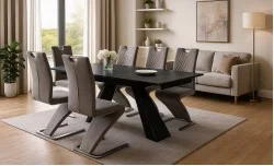 Set Masă Living Extensibilă KJT416 cu 6 scaune F692 Bej