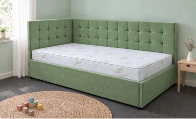 Pat Tapițat de Colț Claudia 120x200, Nice Velvet 14, Verde Mentă