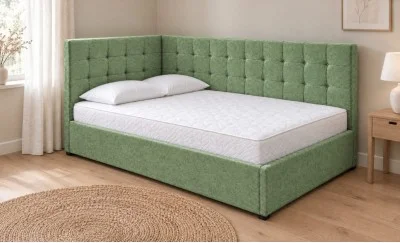 Pat Tapițat de Colț Claudia 180x200, Nice Velvet 14, Verde Mentă