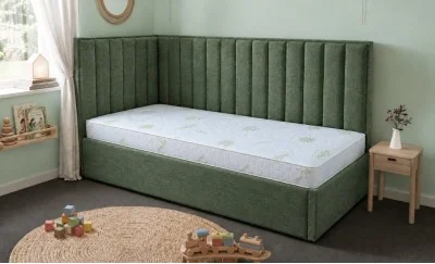 Pat Tapițat de Colț Klaus 90x200, Aragon 39, Verde Închis