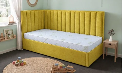 Pat Tapițat de Colț Klaus 90x200, Nice Velvet 13, Galben Muștar