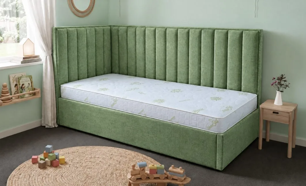 Pat Tapițat de Colț Klaus 120x200, Nice Velvet 14, Verde Mentă