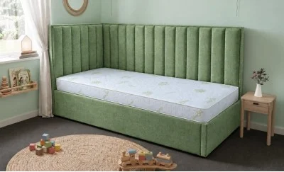 Pat Tapițat de Colț Klaus 120x200, Nice Velvet 14, Verde Mentă