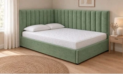 Pat Tapițat de Colț Klaus 160x200, Nice Velvet 14, Verde Mentă
