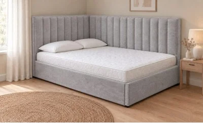 Pat Tapițat de Colț Klaus 160x200, Nice Velvet 8, Gri Cenușiu