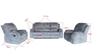 Set canapea cu 2 fotolii, sistem recliner manual Amber , Gri