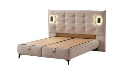 Set Pat Tapițat cu Saltea Siesta Plus și Somieră Rabatabilă, Bej, 160x200