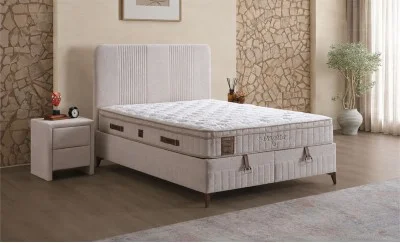 Set Pat Tapițat cu Saltea Vogue și Somieră Rabatabilă 160x200