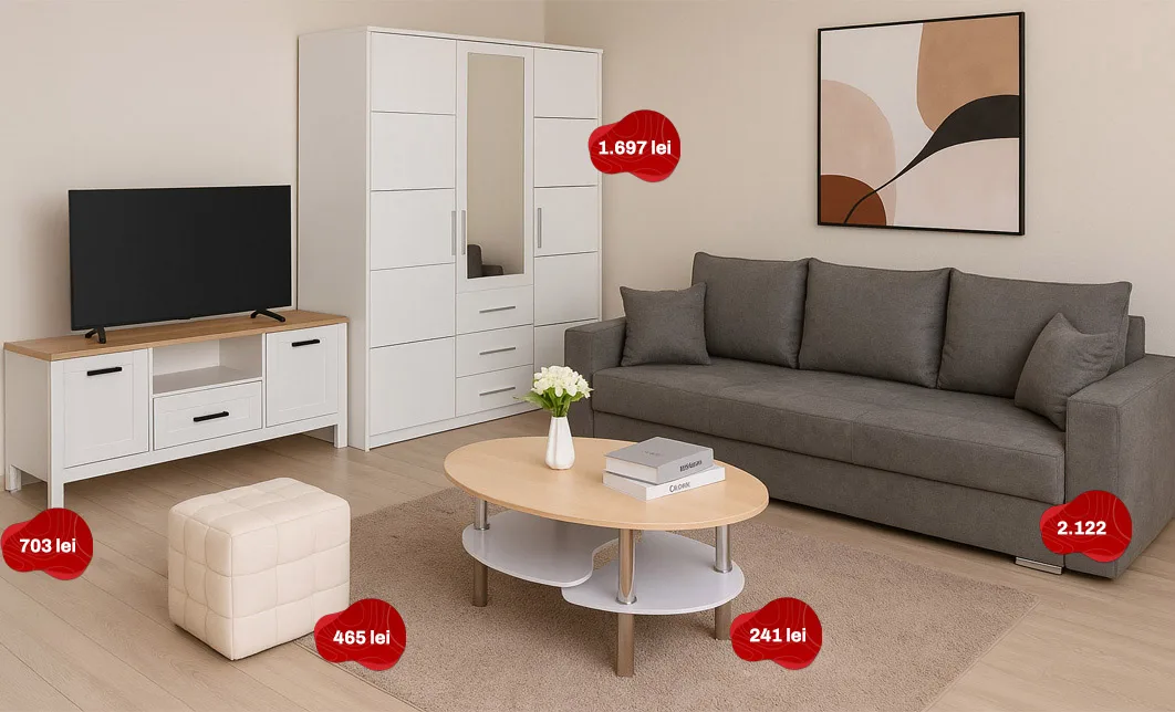 Dormitor modern minimalist cu mobilier alb și accente metalice
